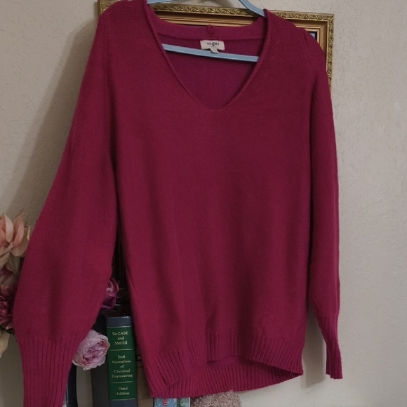 Umgee Oversized Deep Pink V-Neck Sweater Cozy small Leggings Athlesiure - Picture 6 of 10